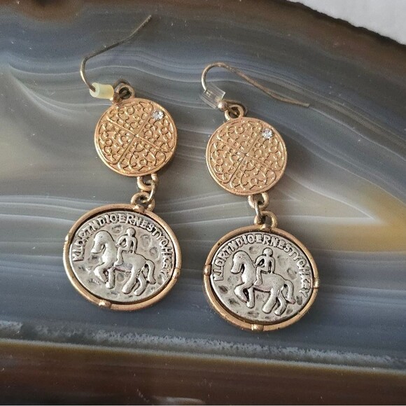 Vintage Jewelry - GREEK MYTHOLOGY GOD ZEUS RIDER COIN EARRINGS